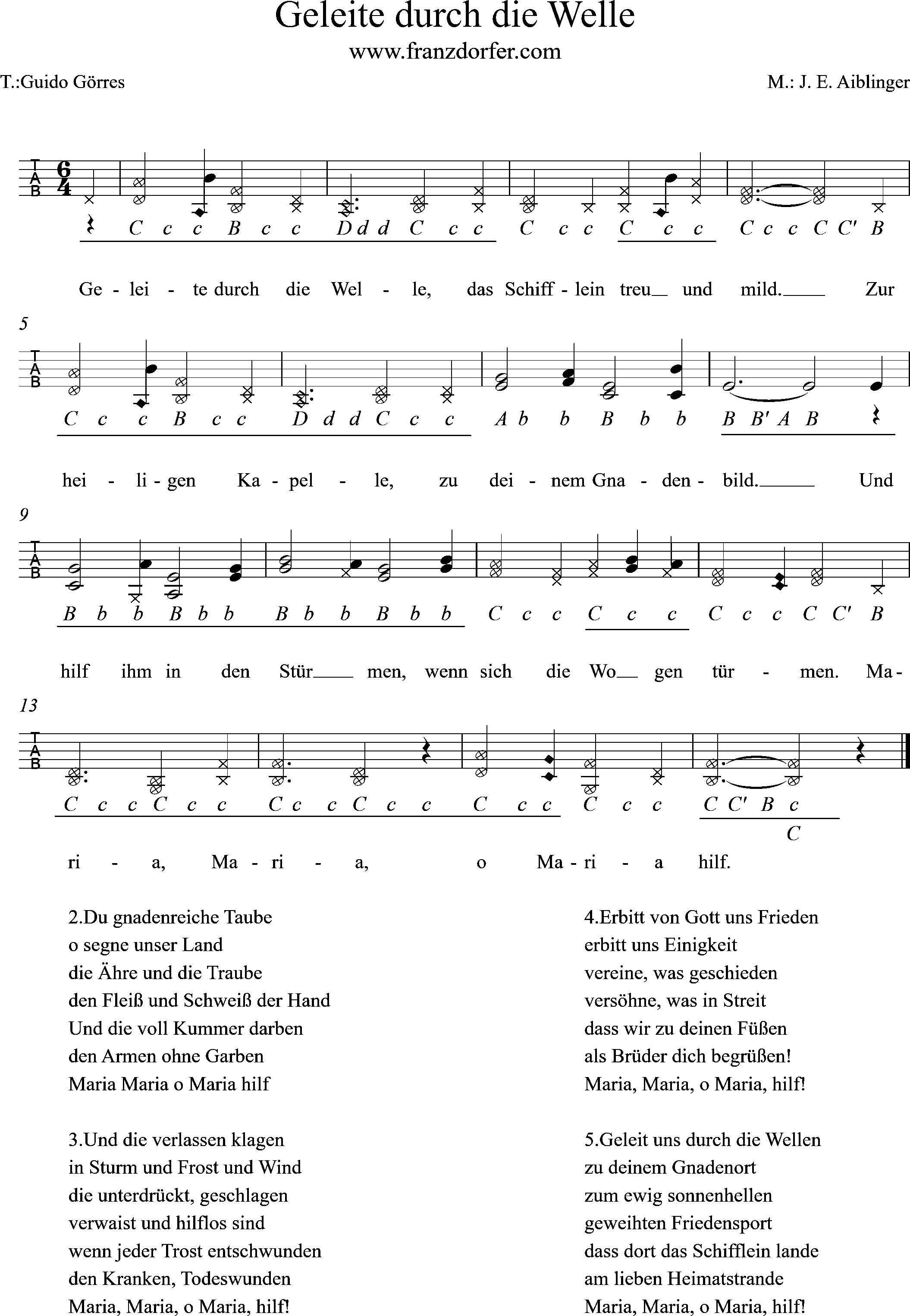 Ziachnoten - Geleite dur ch welle, Steirische Harmonika griffschrift, Geleite durch die Welle